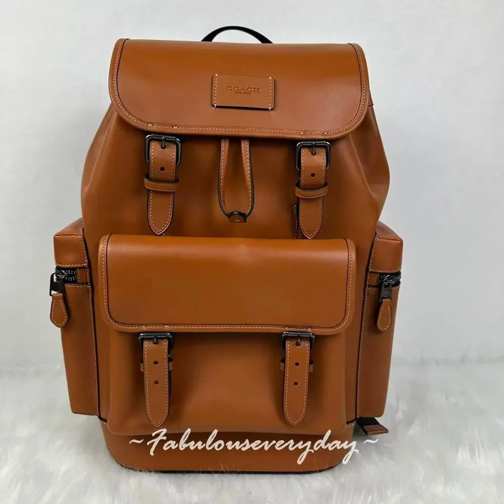 Coach MEN's Large Sprint Backpack Gunmetal/Tan Smooth grain Leather CDB61 NWT